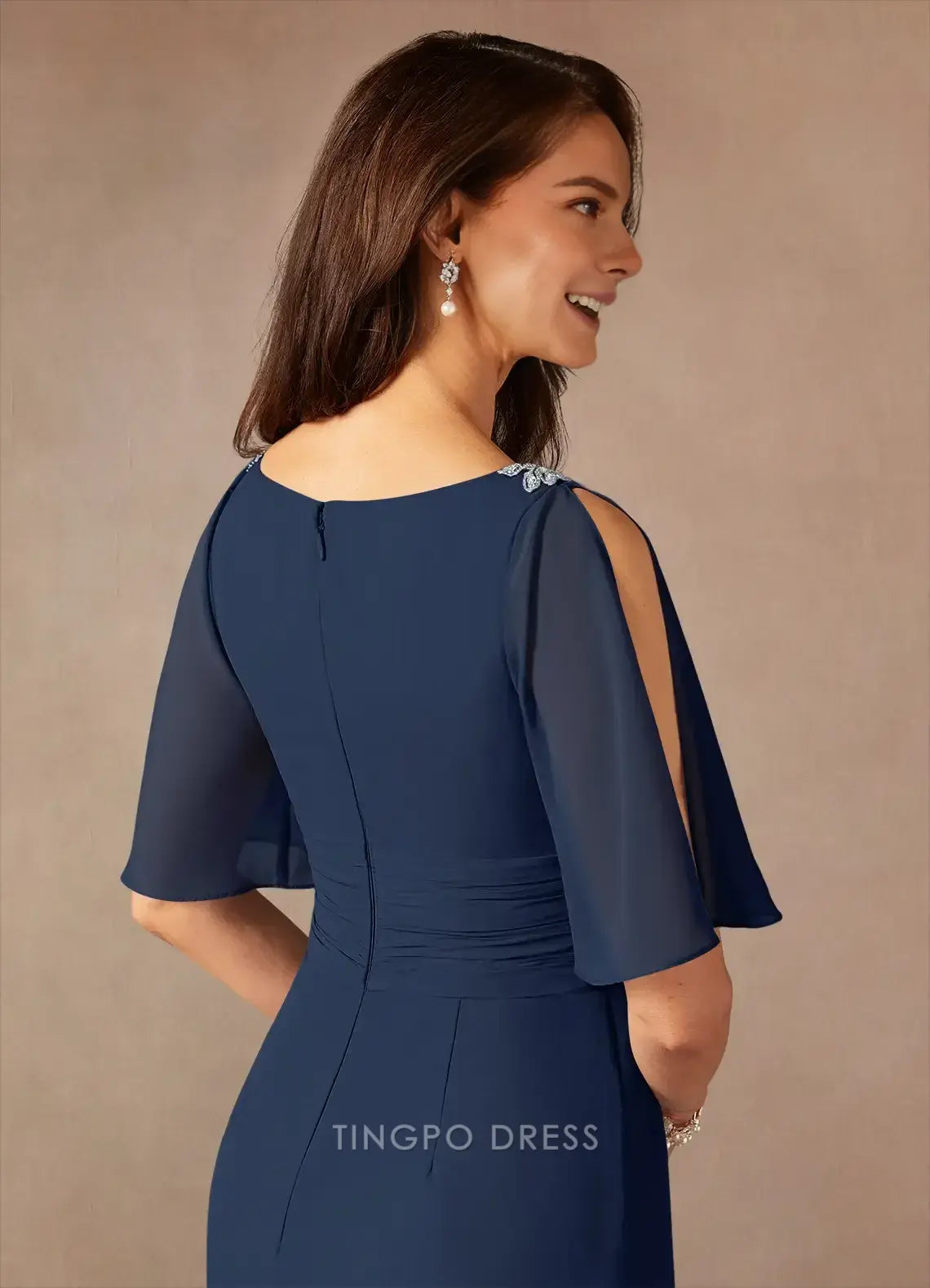 Luxury A-Line V Neck Cap Sleeve Back Zip Ankle-Length Mother of the Bride Dress