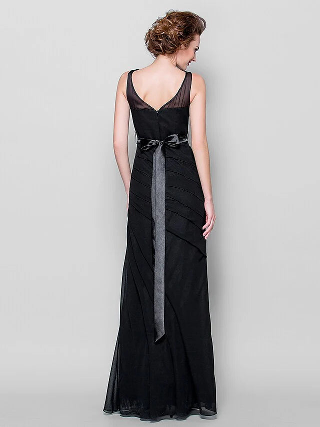 Wholesale Mother of the Bride Dress Cowl Neck Floor Length Georgette Sleeveless with Sash Ribbon Beading Appliques