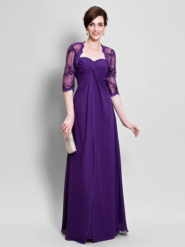 Wholesale Mother of the Bride Dress Convertible Dress Sweetheart Neckline Floor Length Chiffon Sleeveless with Beading Appliques Side Draping