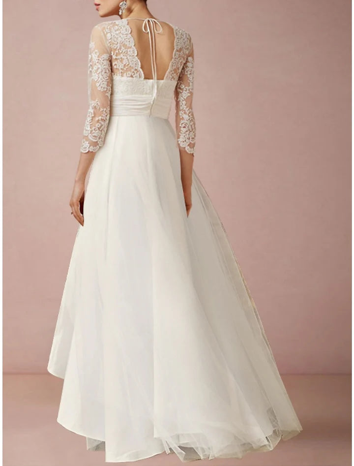 Wholesale A-Line/Princess V-Neck Asymmetrical Lace Wedding Dress