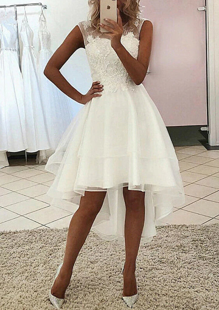 Wholesale A-Line/Princess Scoop Asymmetrical Lace Wedding Dress