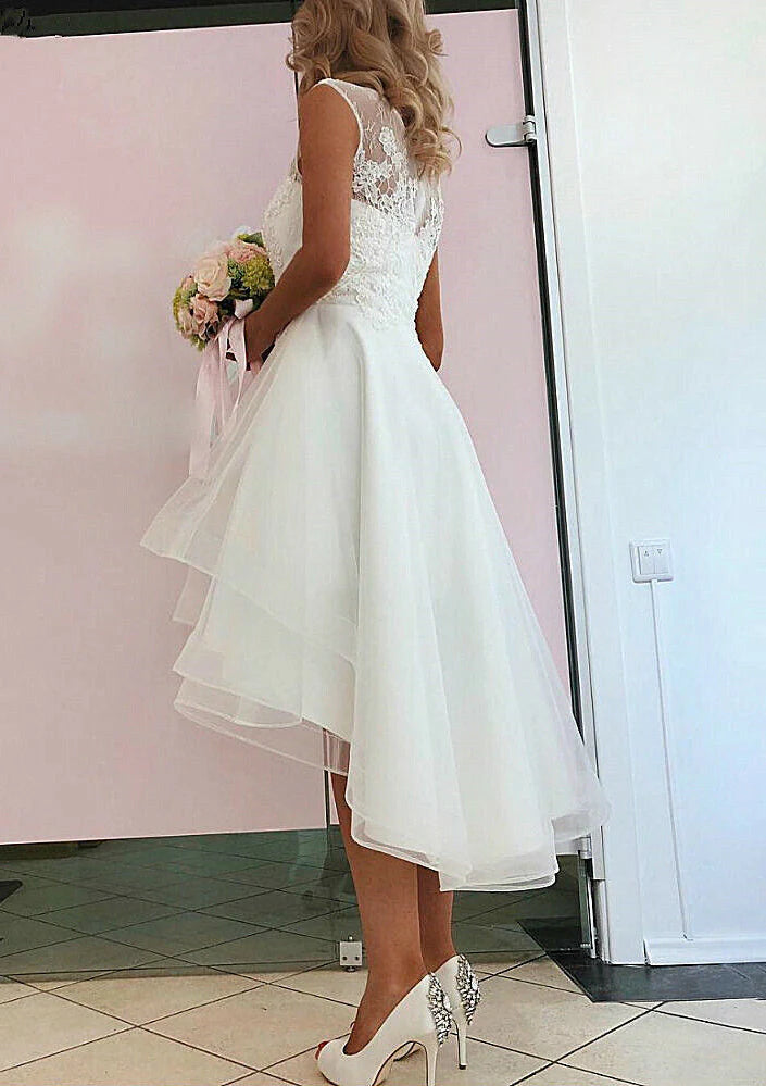 Wholesale A-Line/Princess Scoop Asymmetrical Lace Wedding Dress