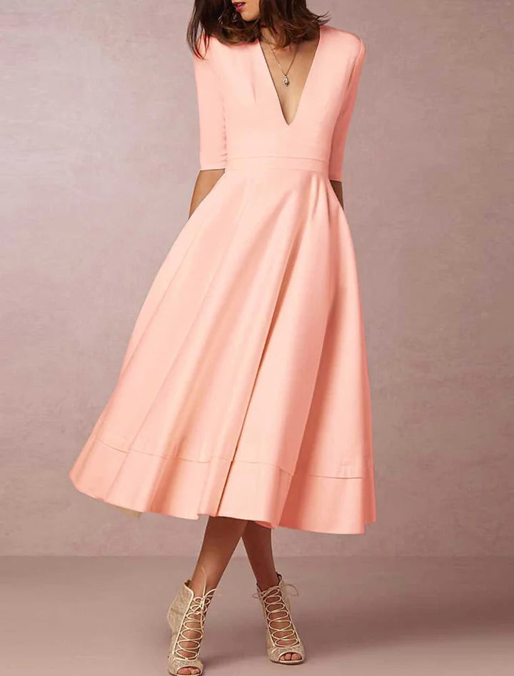 Wholesale A-Line/Princess V-Neck Tea-Length Wedding Dress