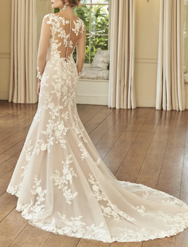 Wholesale Trumpet/Mermaid V-Neck Floor-Length Lace Wedding Dress
