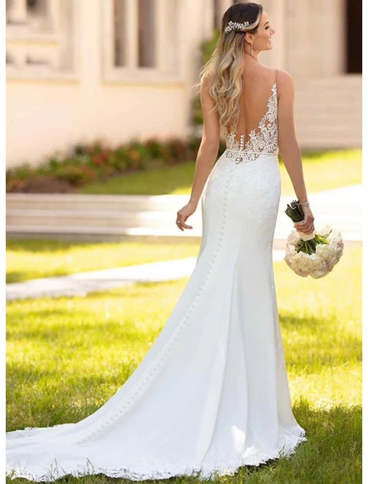 Wholesale Trumpet/Mermaid V-Neck Floor-Length Lace Wedding Dress