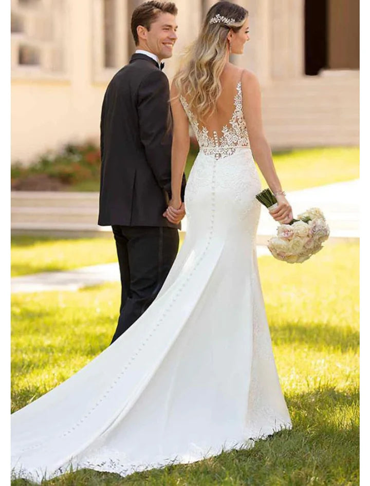 Wholesale Trumpet/Mermaid V-Neck Floor-Length Lace Wedding Dress