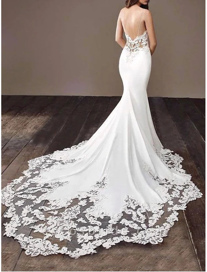 Wholesale Trumpet/Mermaid V-Neck Floor-Length Lace Wedding Dress