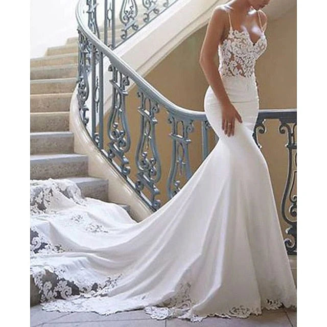 Wholesale Trumpet/Mermaid V-Neck Floor-Length Lace Wedding Dress