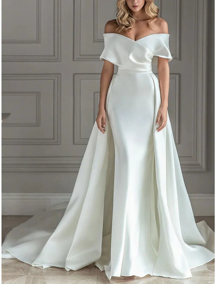 Wholesale A-Line/Princess Off-The-Shoulder Floor-Length Wedding Dress