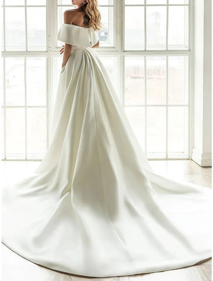Wholesale A-Line/Princess Off-The-Shoulder Floor-Length Wedding Dress