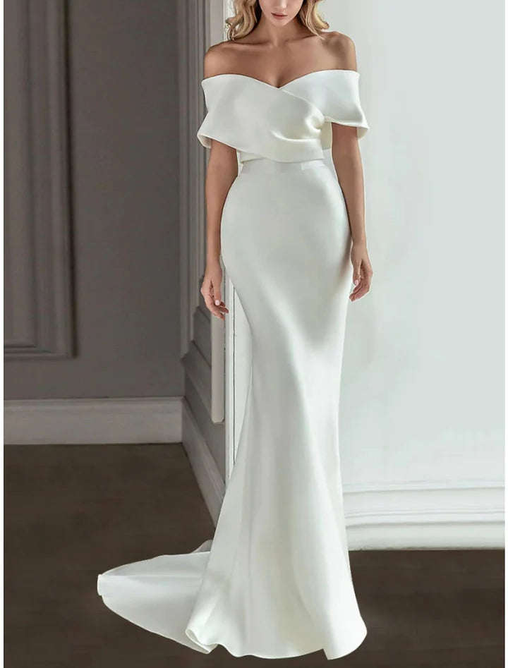 Wholesale A-Line/Princess Off-The-Shoulder Floor-Length Wedding Dress