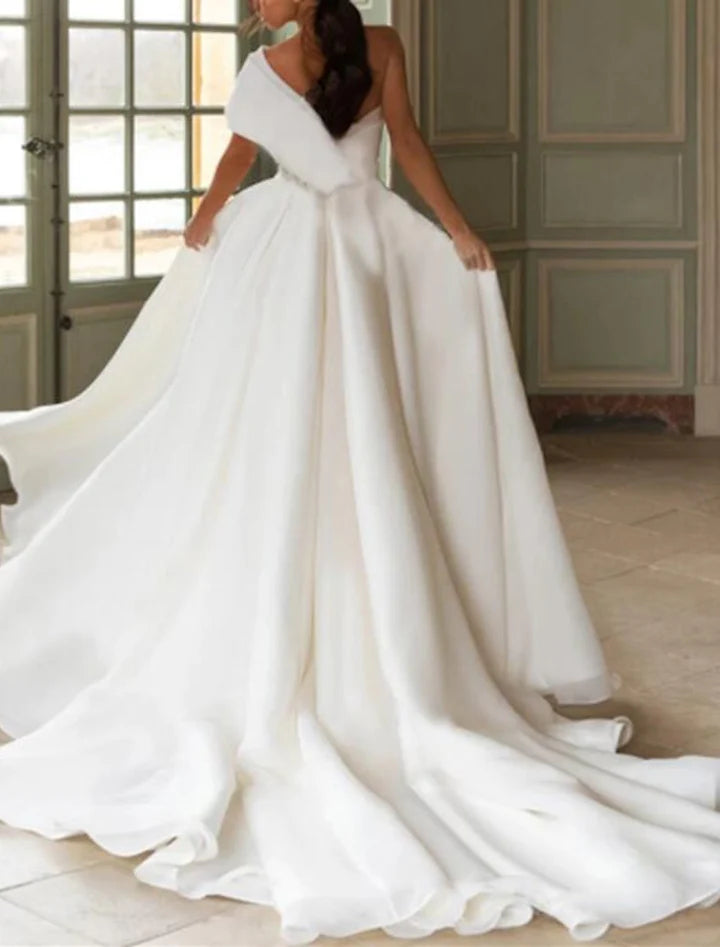 Wholesale A-Line/Princess One-Shoulder Floor-Length Wedding Dress