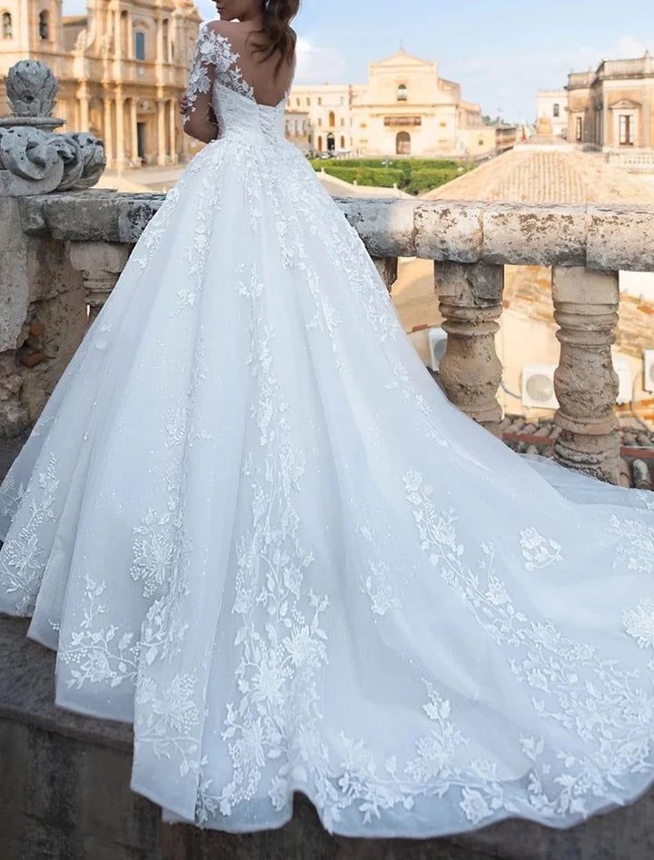 Wholesale Ball Gown V-Neck Floor-Length Lace Wedding Dress