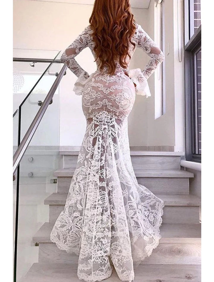 Wholesale Trumpet/Mermaid V-Neck Floor-Length Lace Wedding Dress