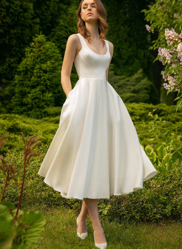 Wholesale A-Line/Princess Scoop Tea-Length Wedding Dress