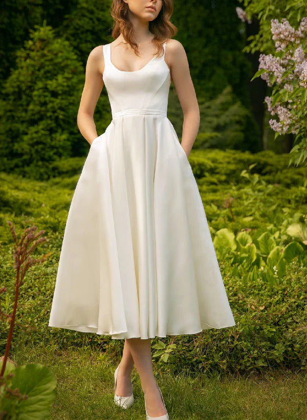 Wholesale A-Line/Princess Scoop Tea-Length Wedding Dress