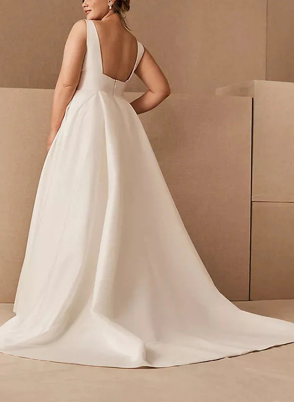 Wholesale A-Line/Princess V-Neck Plus Size Wedding Dress With Pockets
