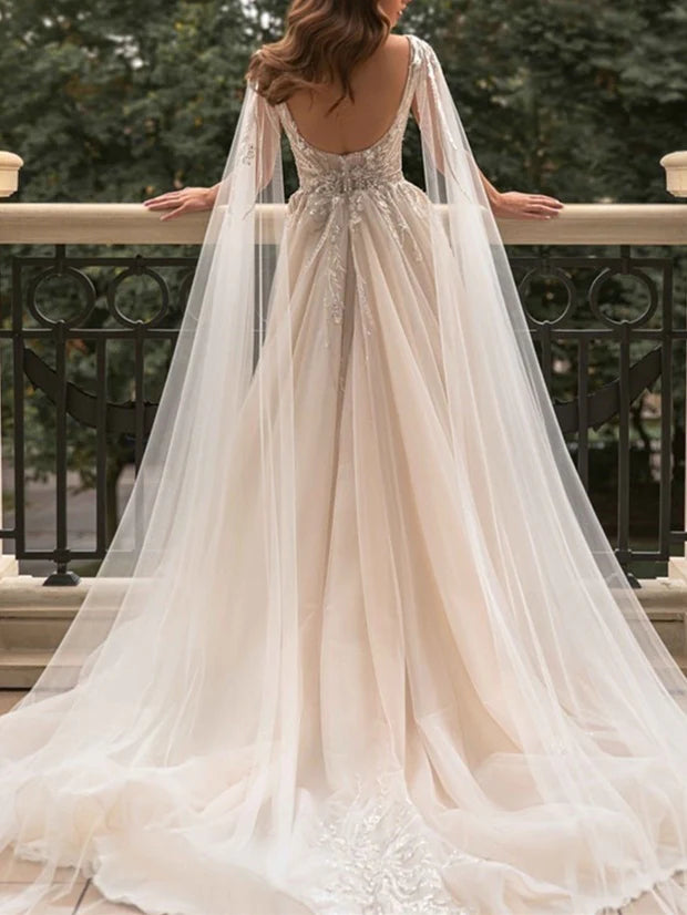 Wholesale A-Line/Princess V-Neck Floor-Length Wedding Dress With Split Side