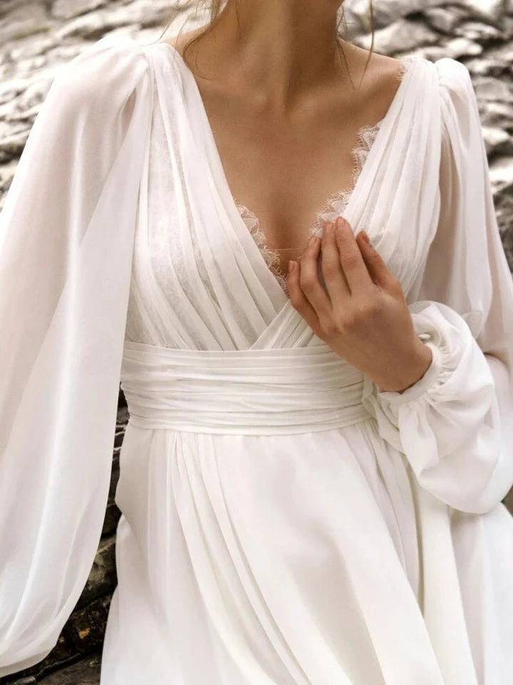 Wholesale A-Line/Princess V-Neck Floor-Length Wedding Dress With Split Side