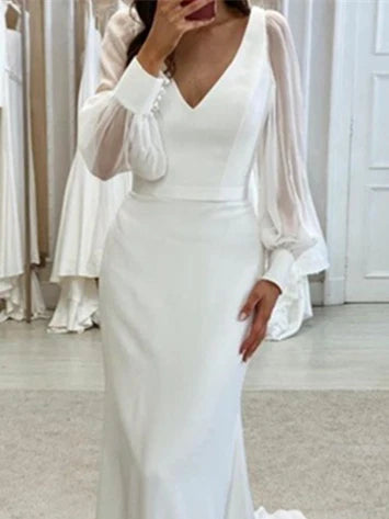 Wholesale Trumpet/Mermaid V-Neck Floor-Length Long Sleeves Wedding Dress