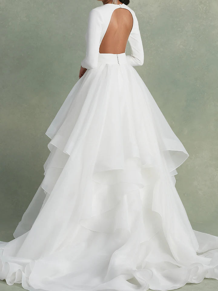 Wholesale A-Line/Princess V-Neck Floor-Length Ball-Gown Wedding Dress With Ruffles