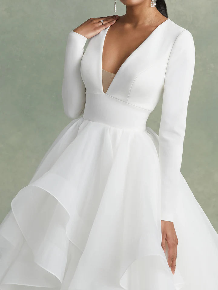 Wholesale A-Line/Princess V-Neck Floor-Length Ball-Gown Wedding Dress With Ruffles