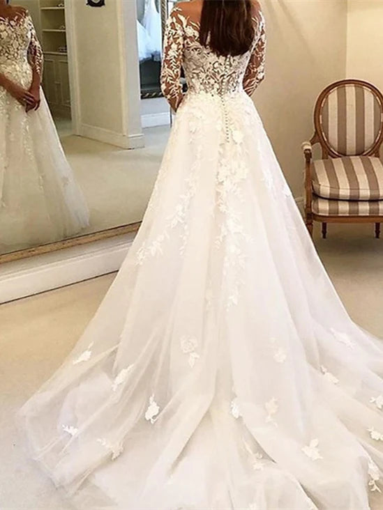 Wholesale Ball Gown Off-The-Shoulder Wedding Dress Long Sleeves With Appliques