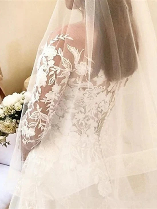 Wholesale Ball Gown Off-The-Shoulder Wedding Dress Long Sleeves With Appliques