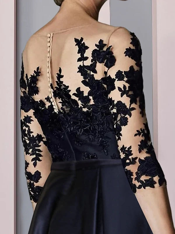 Wholesale A-Line/Princess Illusion-Neck Asymmetrical Tea Length Tea-Length Mother Of The Bride Dresses