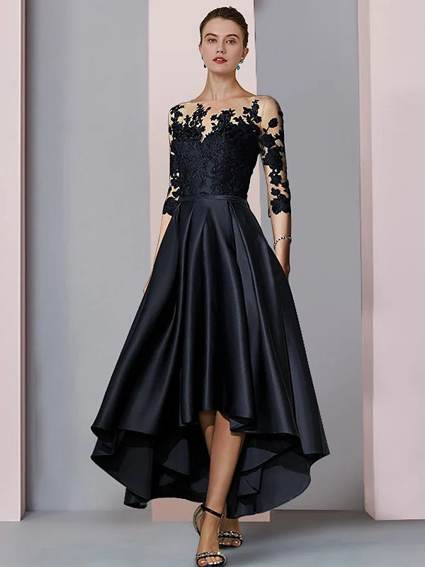 Wholesale A-Line/Princess Illusion-Neck Asymmetrical Tea Length Tea-Length Mother Of The Bride Dresses