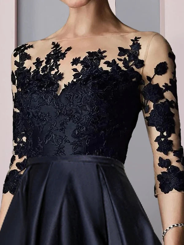 Wholesale A-Line/Princess Illusion-Neck Asymmetrical Tea Length Tea-Length Mother Of The Bride Dresses