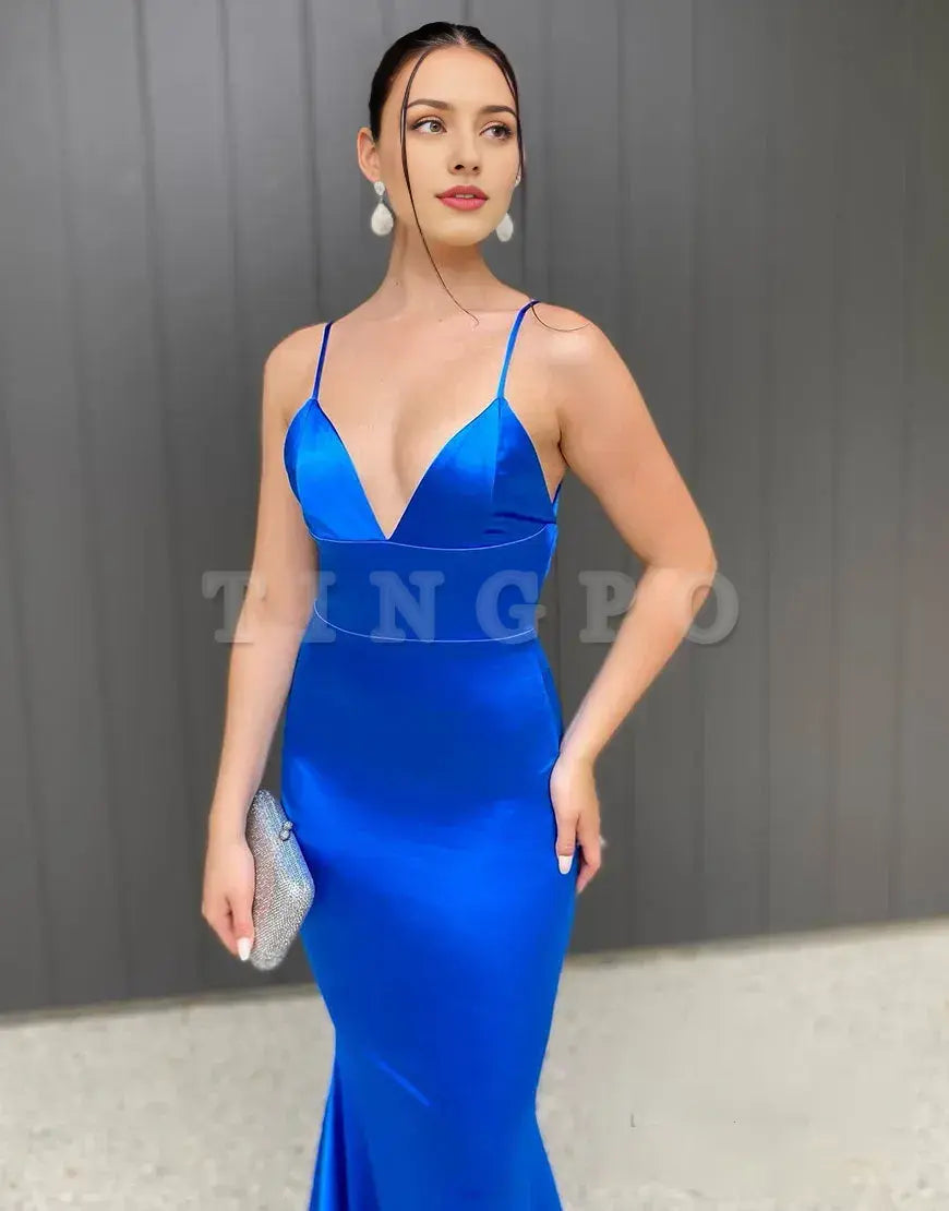 Wholesale Mermaid Blue Sexy Backless Long Prom Dress prom dress in store formal wear dresses