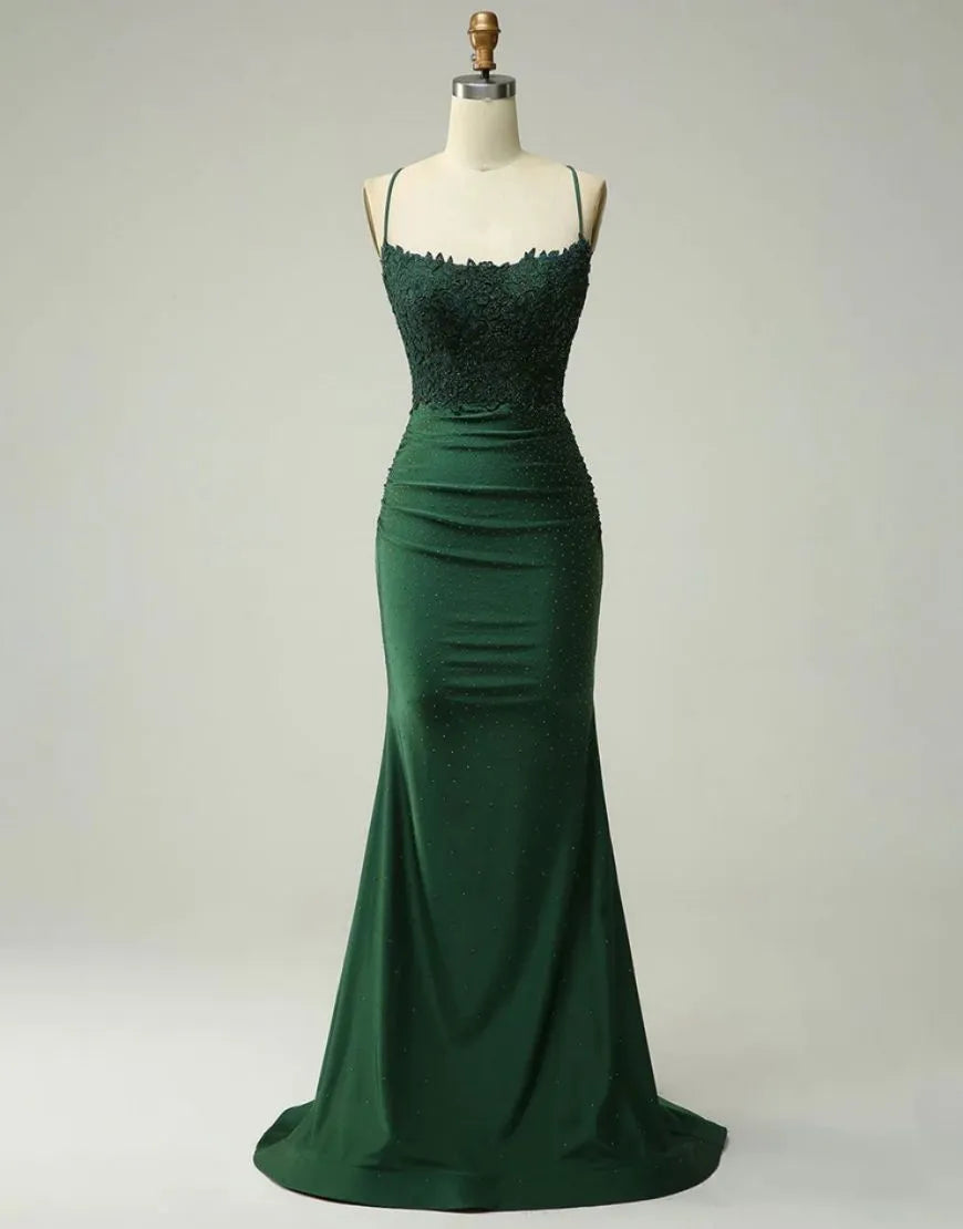 Wholesale Mermaid Elastic Satin Spaghetti Straps Prom Dress