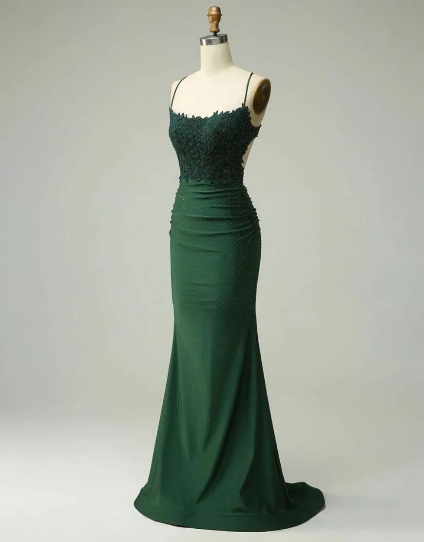 Wholesale Mermaid Elastic Satin Spaghetti Straps Prom Dress