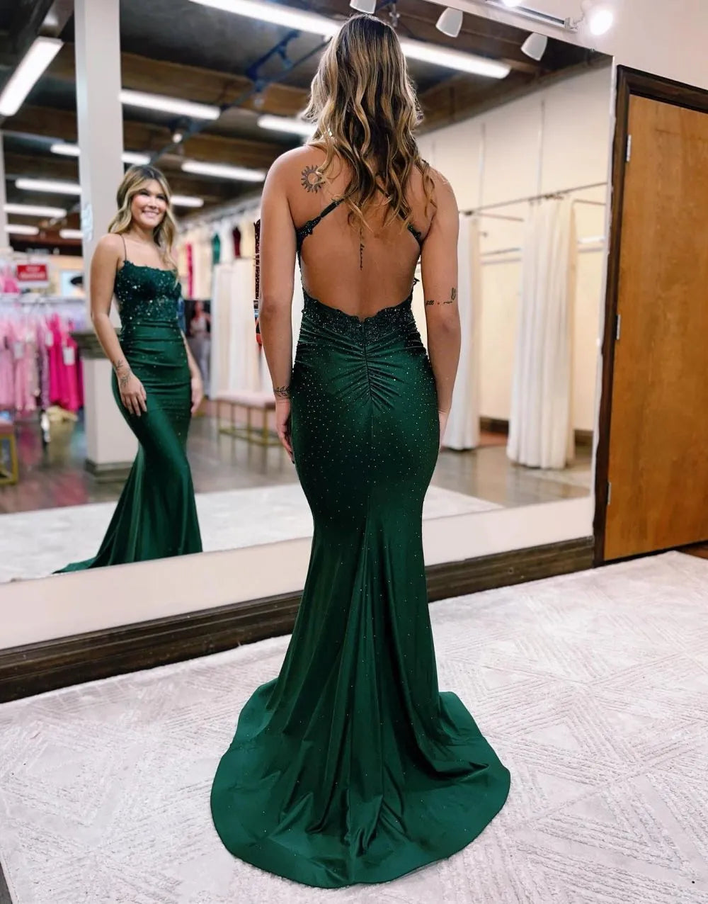 Wholesale Mermaid Elastic Satin Spaghetti Straps Prom Dress