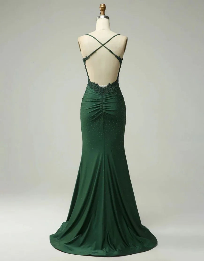 Wholesale Mermaid Elastic Satin Spaghetti Straps Prom Dress