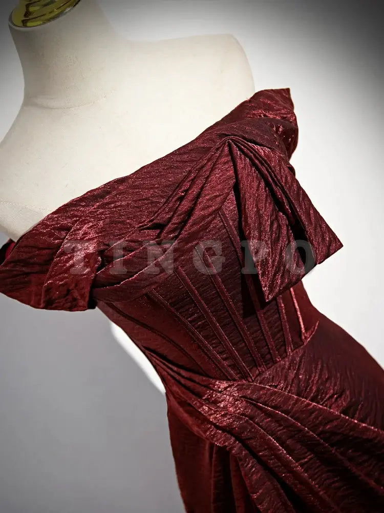 Wholesale Mermaid Off Shoulder Satin Burgundy Long Prom Dress Burgundy Long Formal Dress gowns evening dresses
