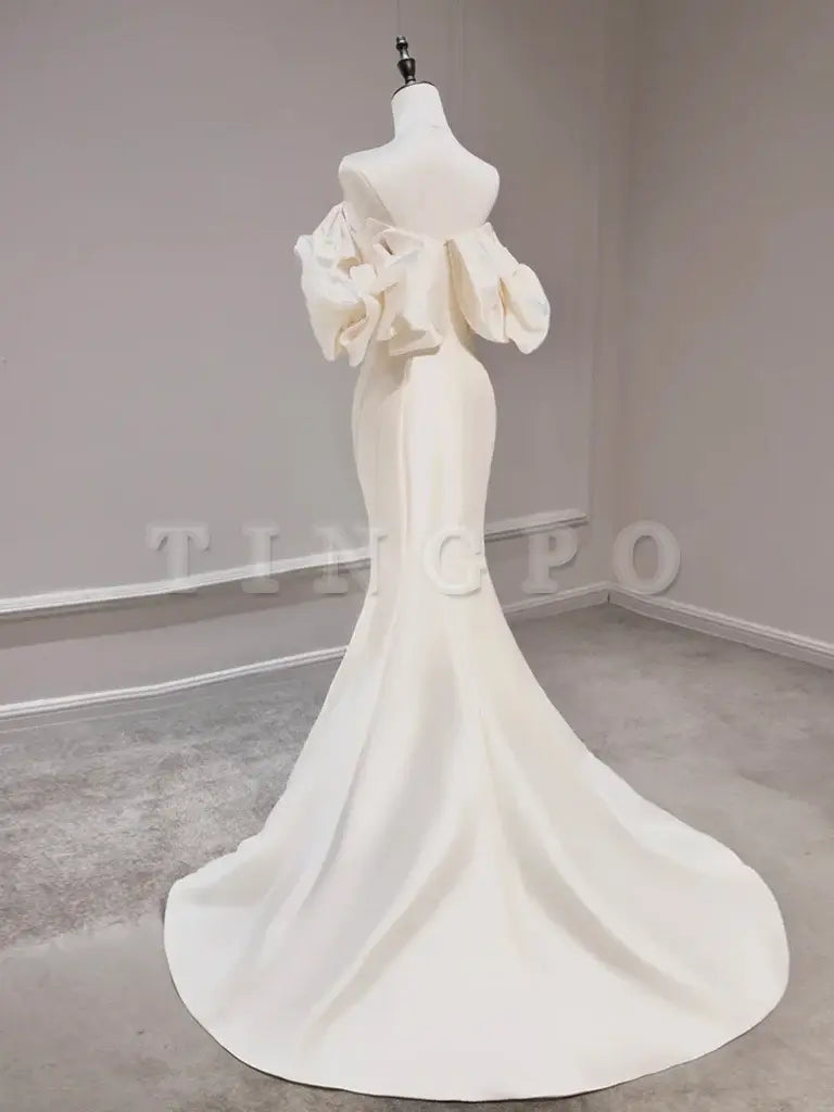 Wholesale Mermaid Off Shoulder Satin Light Champagne Long Prom Dress Light Champagne Evening Dress gowns evening dresses