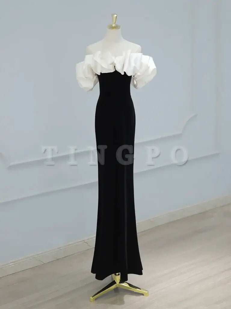 Wholesale Mermaid Off Shoulder Velvet Black Long Prom Dress Black Formal Dress gowns evening dresses
