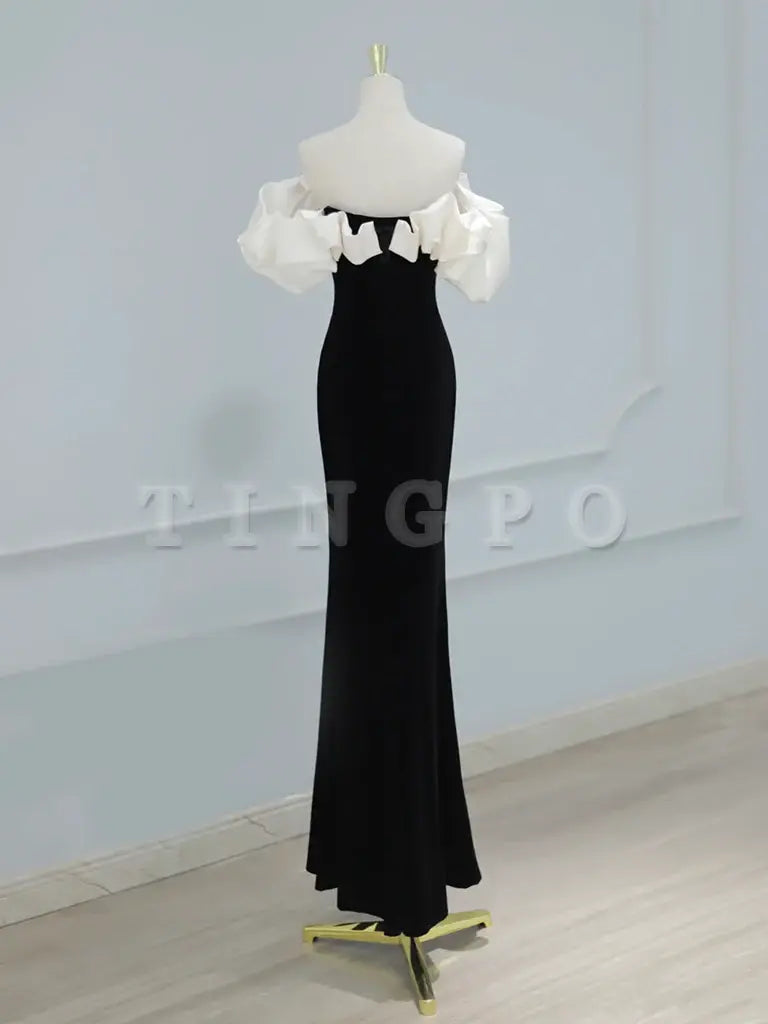 Wholesale Mermaid Off Shoulder Velvet Black Long Prom Dress Black Formal Dress gowns evening dresses