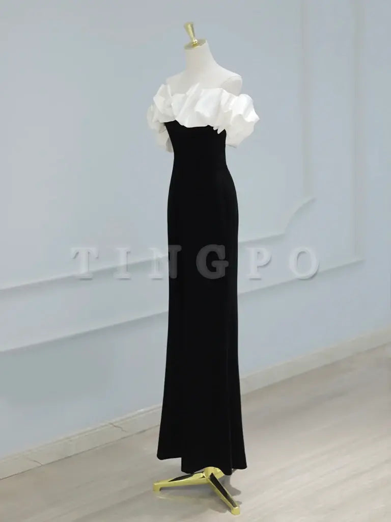 Wholesale Mermaid Off Shoulder Velvet Black Long Prom Dress Black Formal Dress gowns evening dresses