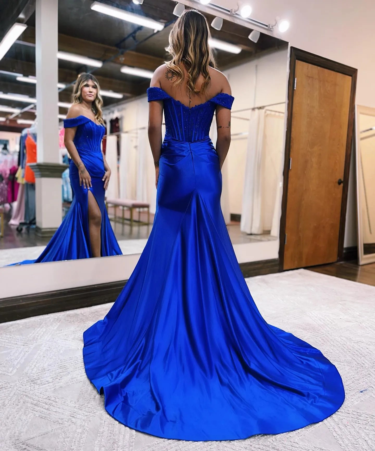 Wholesale Mermaid Off The Shoulder Court Train Long Dress With Split prom dresses with long sleeves