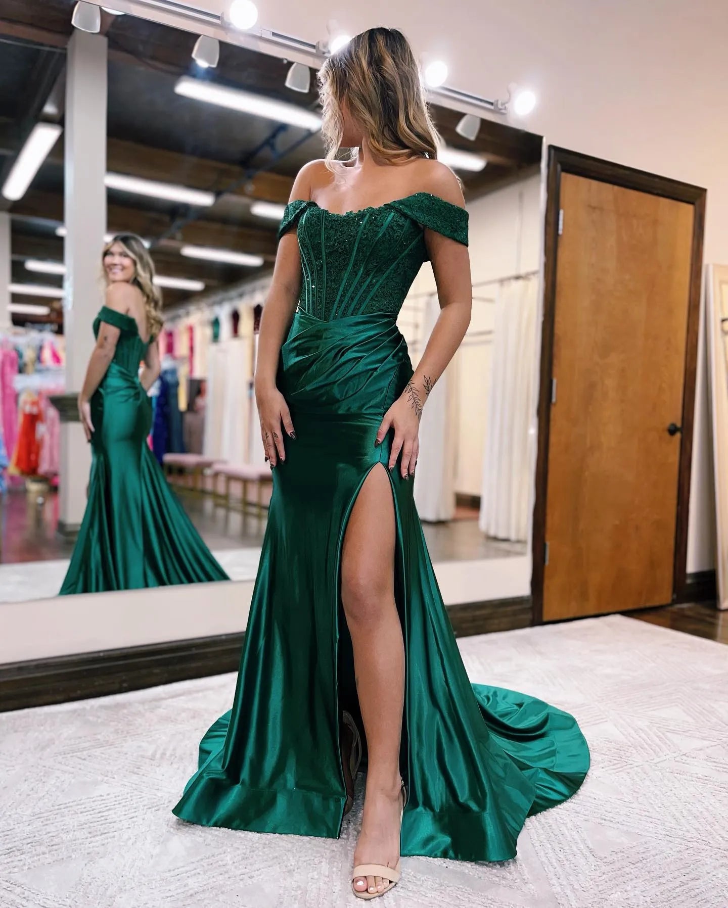 Wholesale Mermaid Off The Shoulder Court Train Long Dress With Split prom dresses with long sleeves