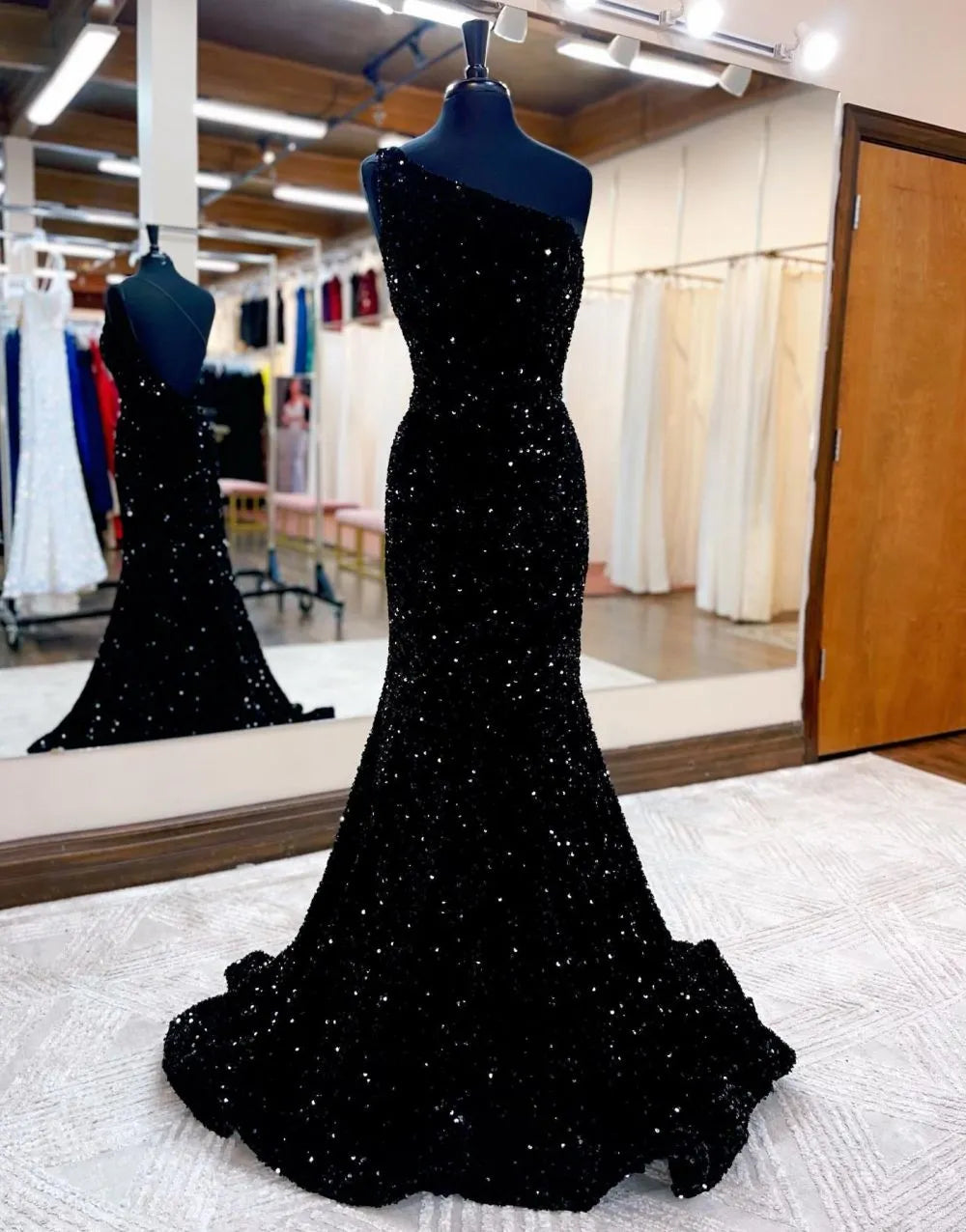 Wholesale Mermaid One Shoulder Glitter Sequins Prom Dress prom dresses with long sleeves