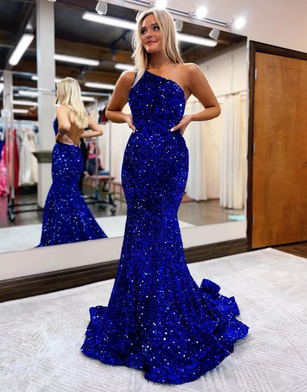 Wholesale Mermaid One Shoulder Glitter Sequins Prom Dress prom dresses with long sleeves