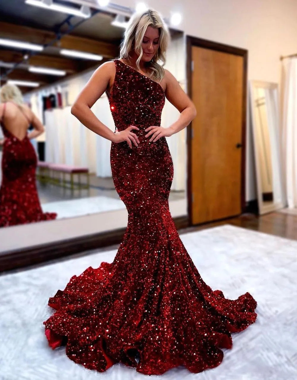 Wholesale Mermaid One Shoulder Glitter Sequins Prom Dress prom dresses with long sleeves