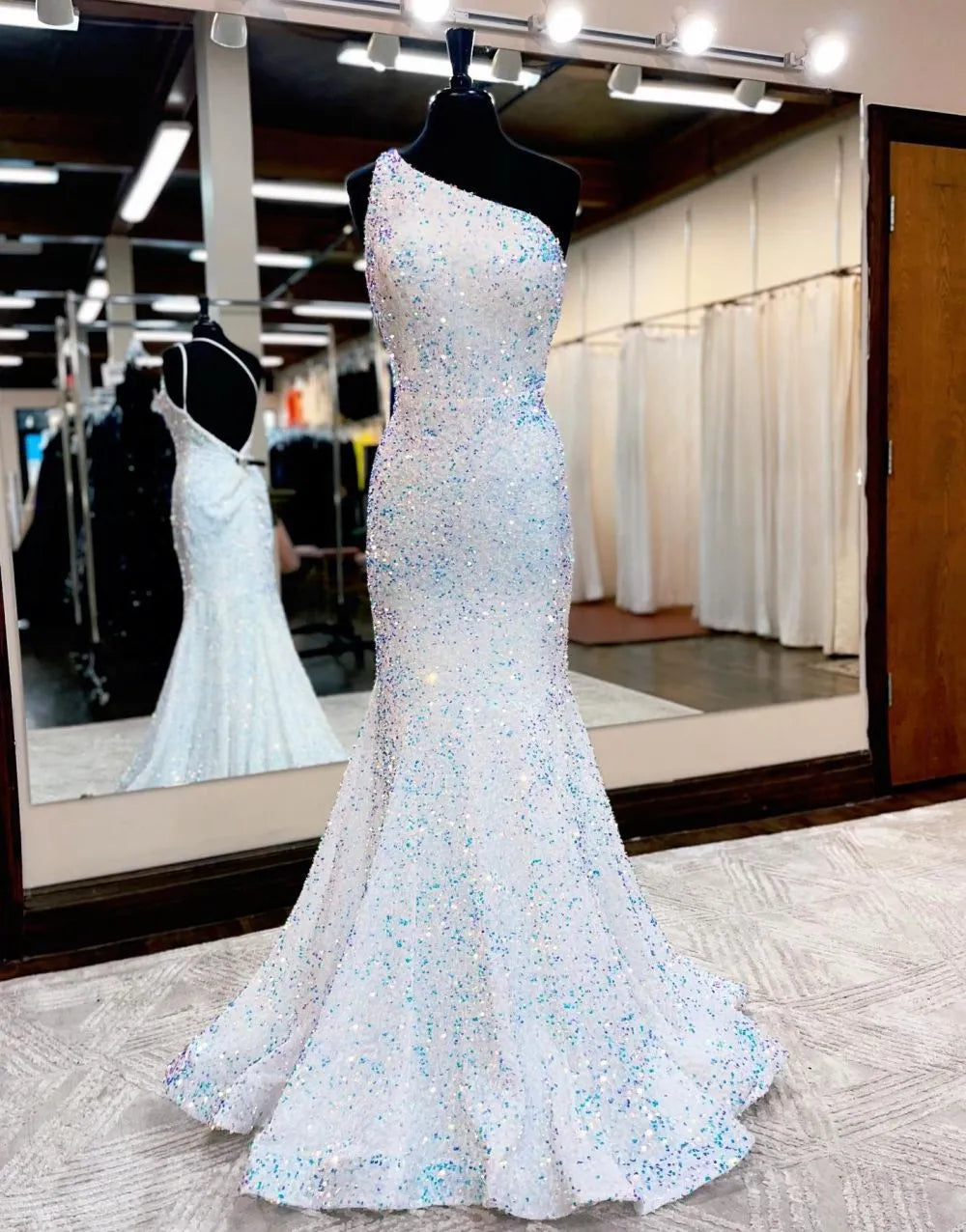 Wholesale Mermaid One Shoulder Glitter Sequins Prom Dress prom dresses with long sleeves