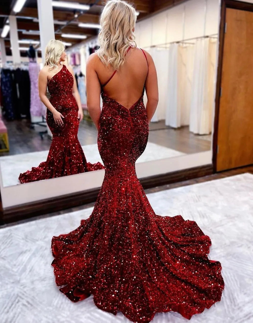 Wholesale Mermaid One Shoulder Glitter Sequins Prom Dress prom dresses with long sleeves