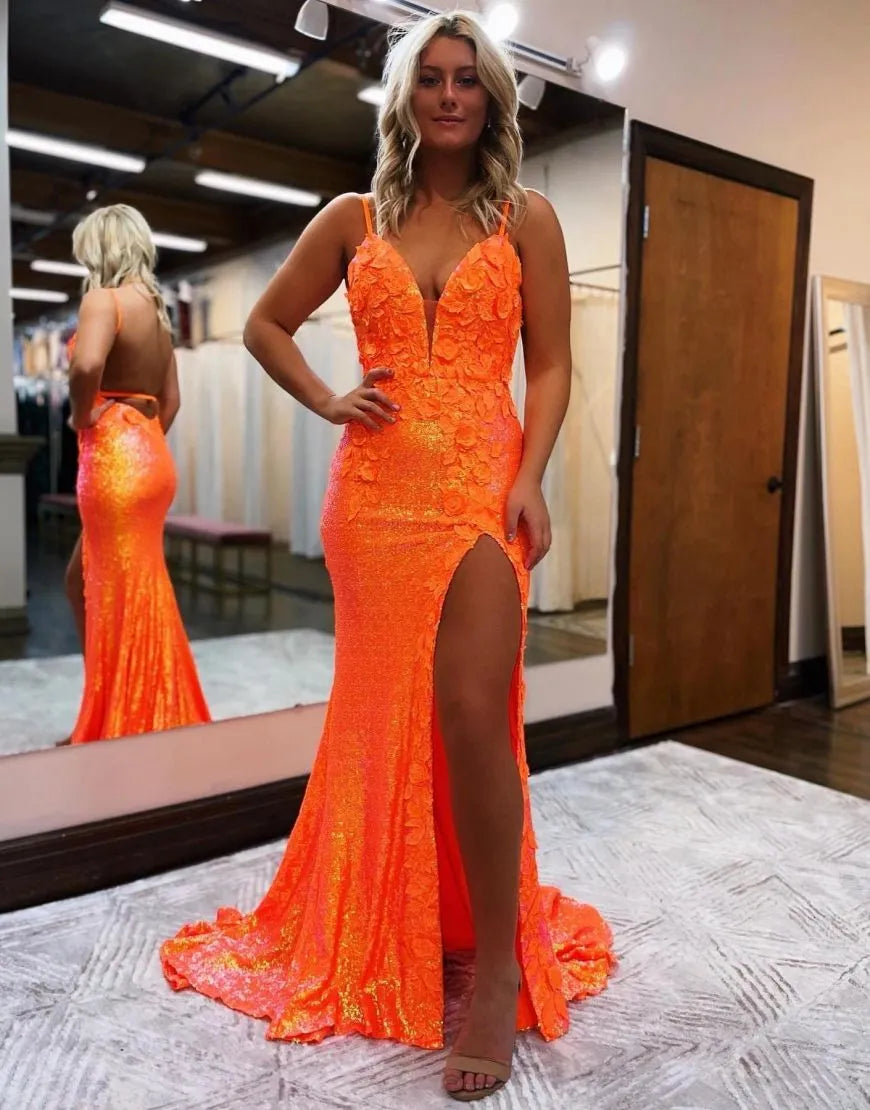 Wholesale Mermaid Open Back Long Prom Evening Dress With Split long prom dresses with sleeves