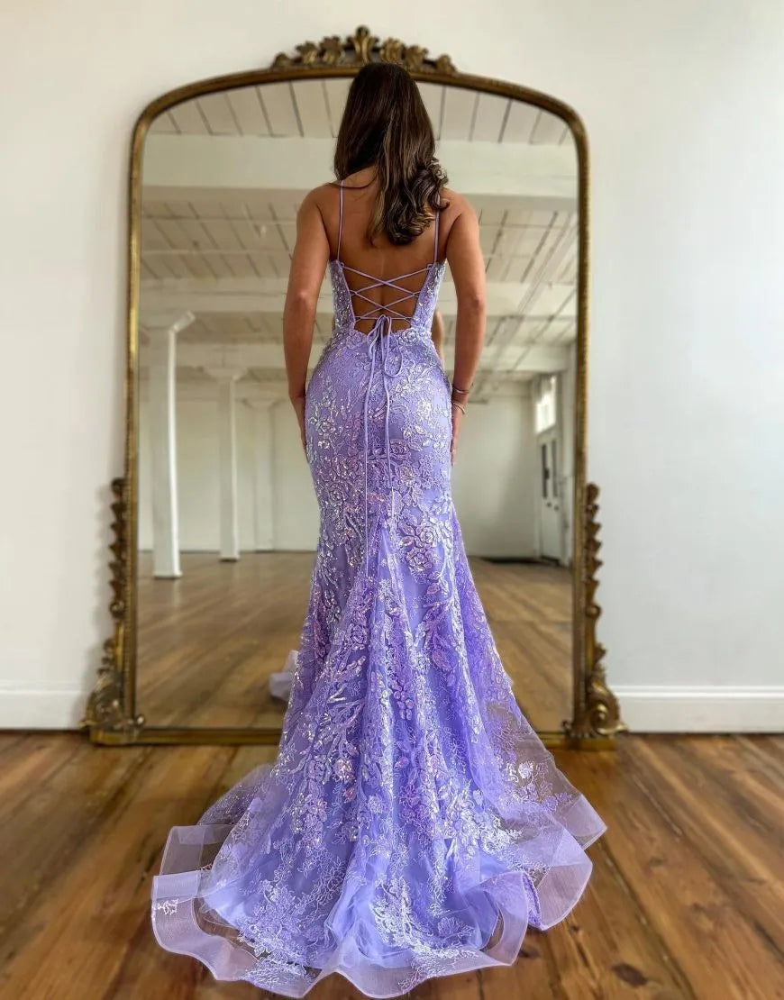 Wholesale Mermaid Spaghetti Straps Corset Back Long Prom Dress